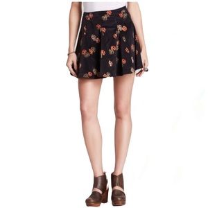 Free People Corduroy Flare Black Floral Mini Skirt. Sz. 2